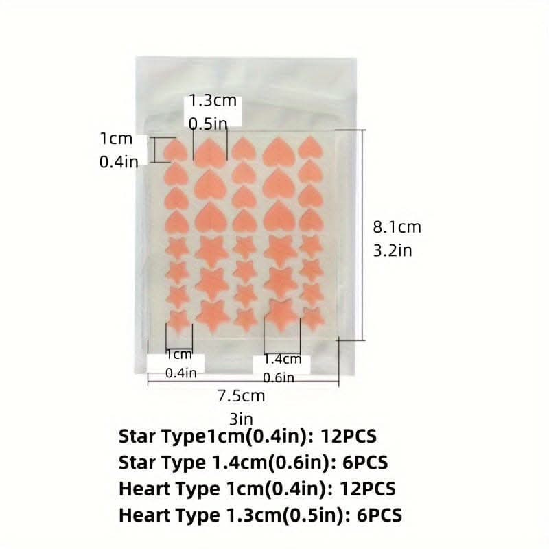 Single Pack of 40 Colorful Star & Heart Acne Patches - Skin-Safe Hydrocolloid Pimple Stickers