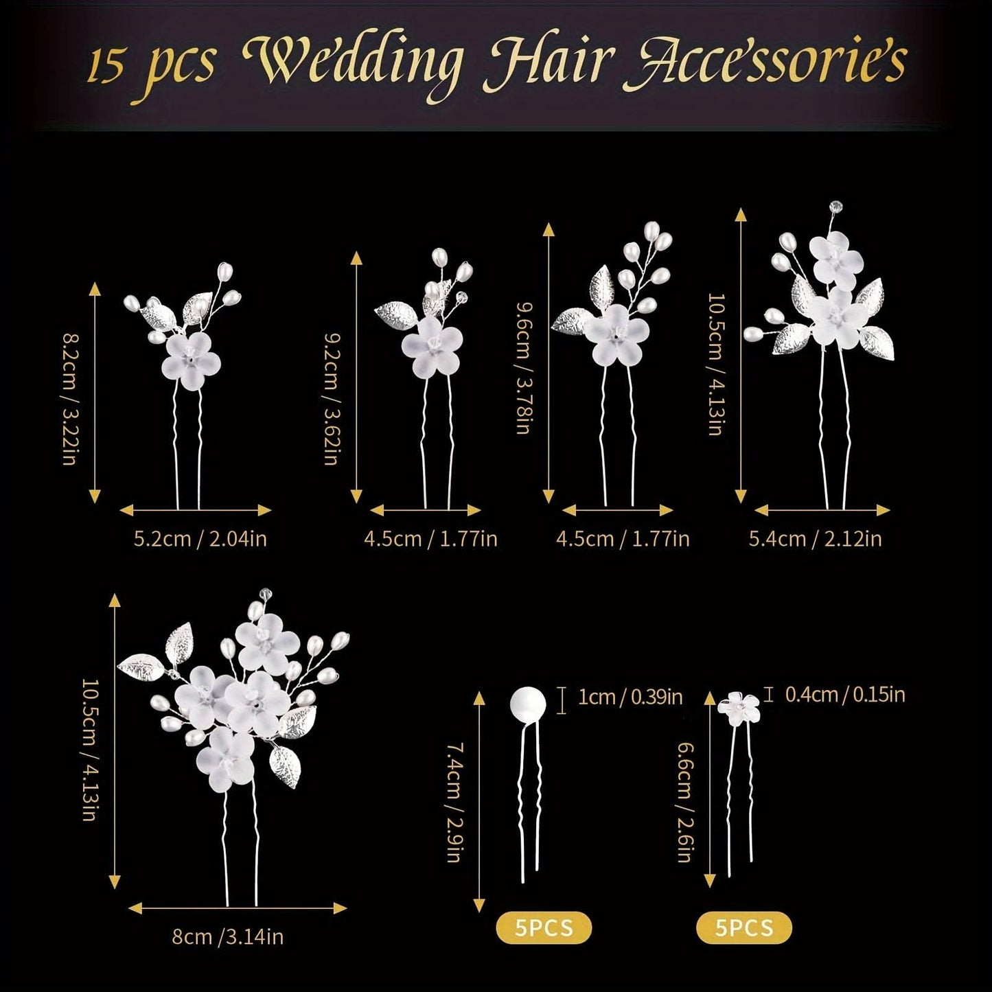 15pcs Wedding Pearl Flower Hair Clips Set