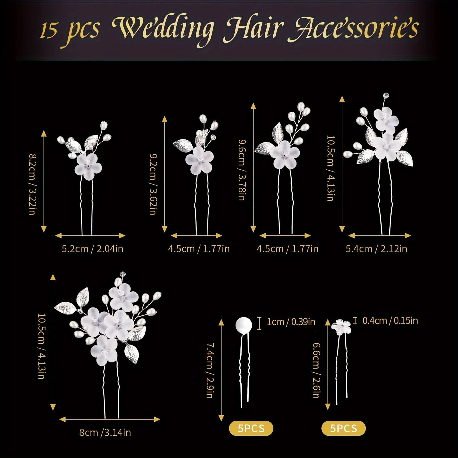 15pcs Wedding Pearl Flower Hair Clips Set