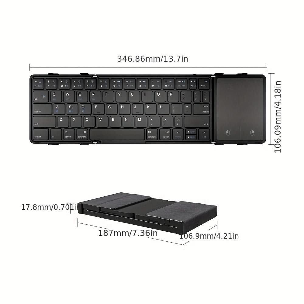 Tri-Fold Ultra Slim Wireless Bluetooth Keyboard with Touchpad –  Type-C Charging