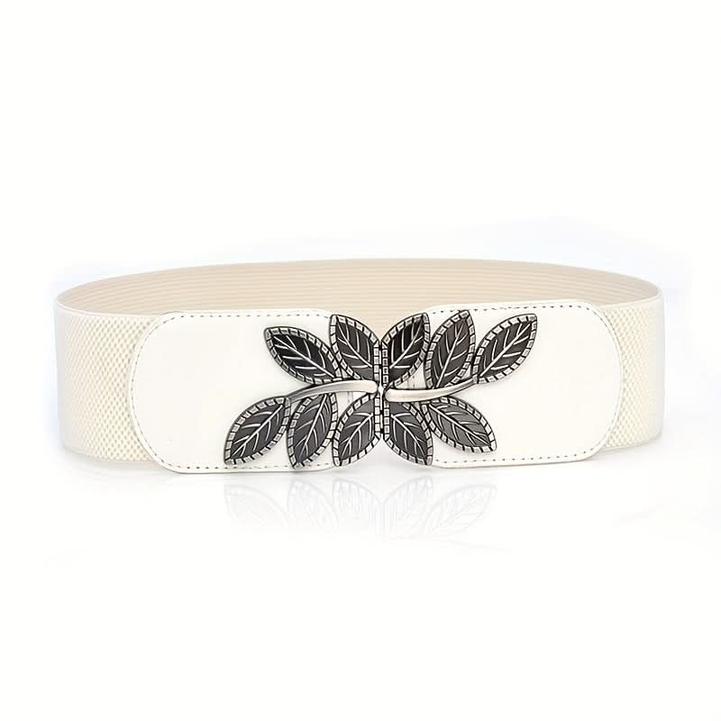 Vintage Leaf Buckle Elastic Wide Belt for Women