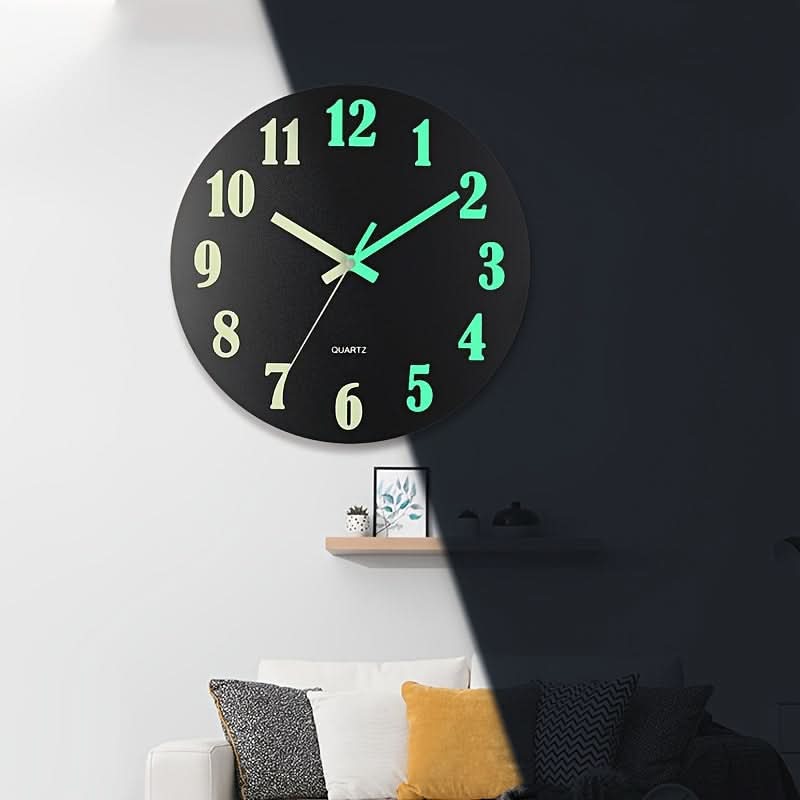 12-Inch Silent Glow-in-the-Dark Wooden Wall Clock