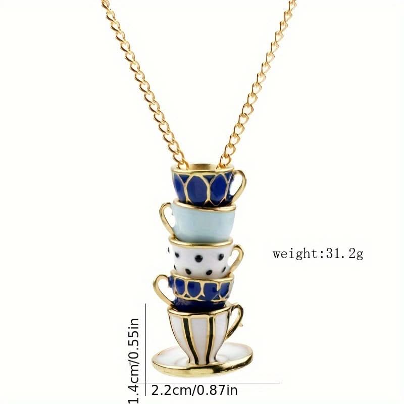 Vintage Tea Cup Pendant Necklace, Antique Gold