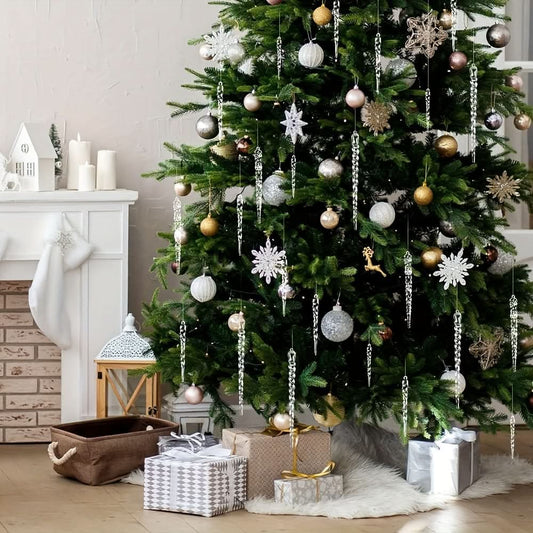 30pcs Christmas Tree Crystal Decorations – Transparent Acrylic Ornaments for Party Decor