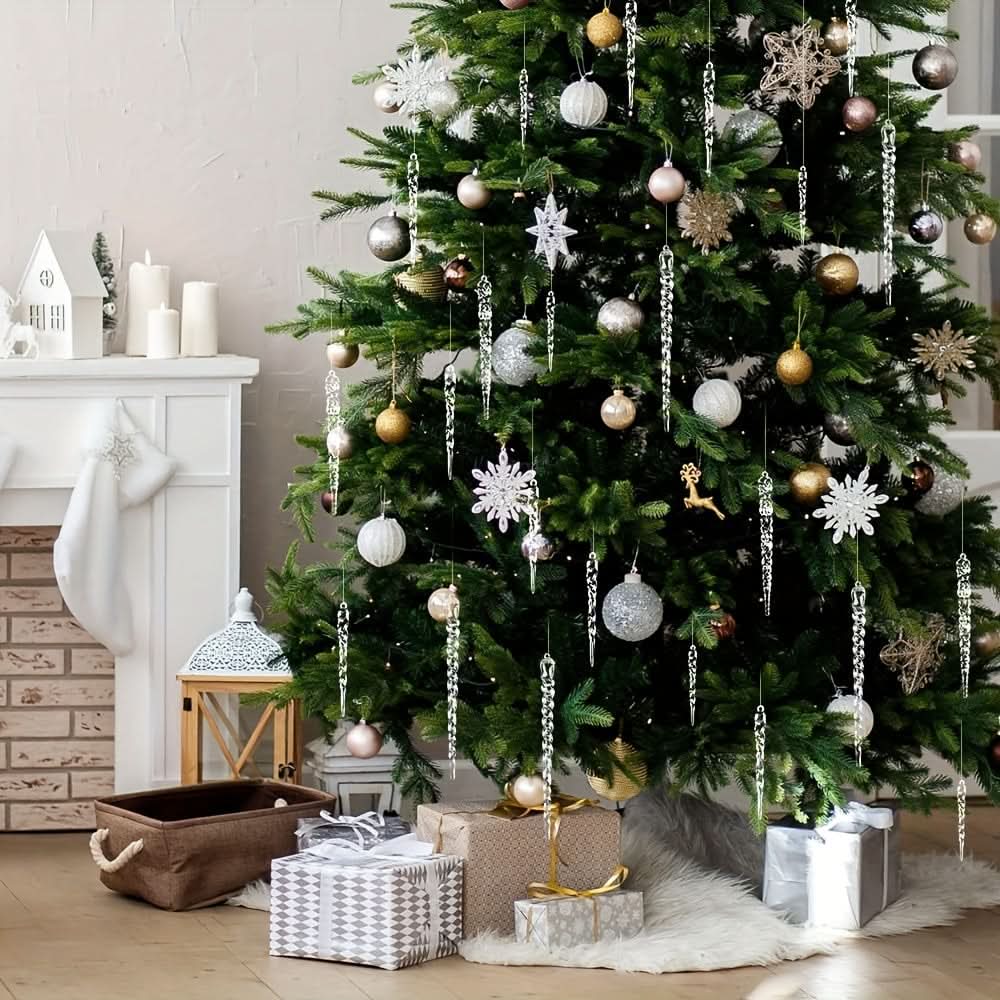 30pcs Christmas Tree Crystal Decorations – Transparent Acrylic Ornaments for Party Decor