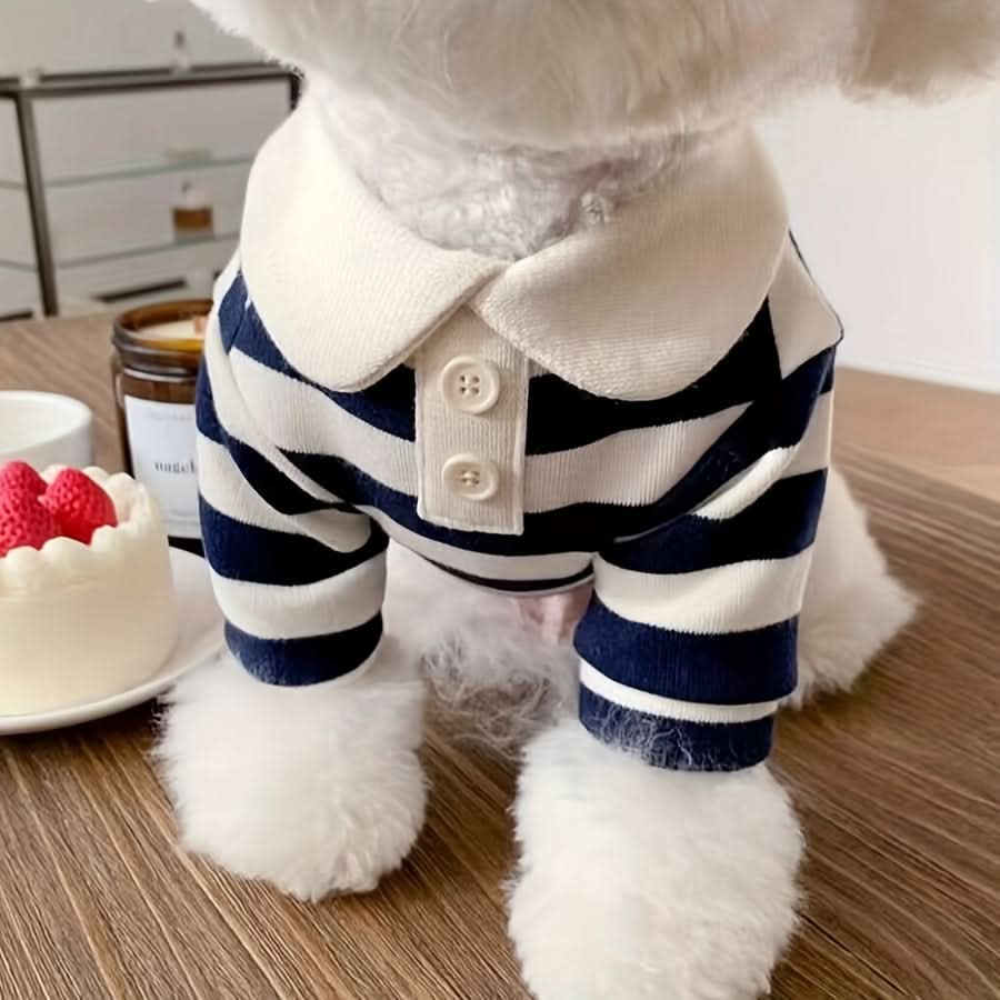 Cozy Striped Dog T-Shirt with Leash Attachment – Soft Knit Pet Apparel for All Seasons