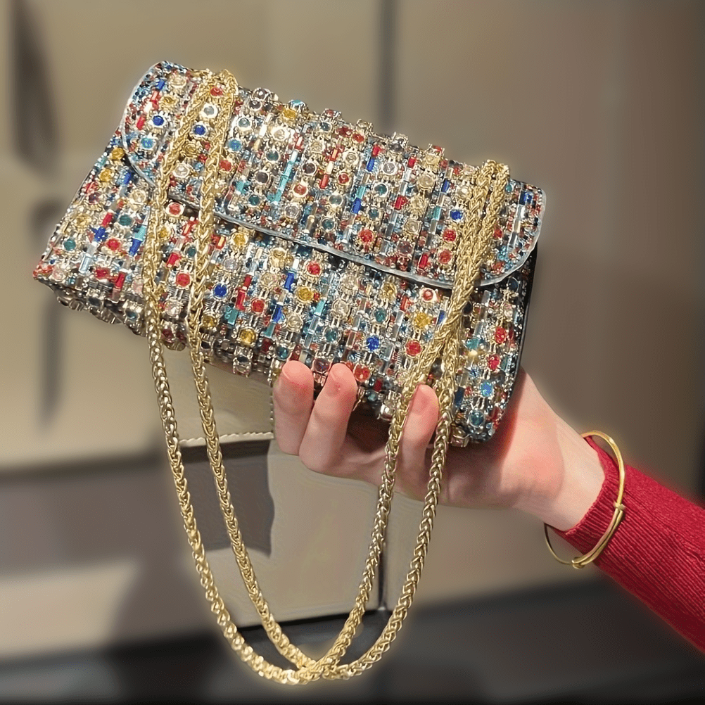 Rhinestone Stripe Evening Clutch with Strap