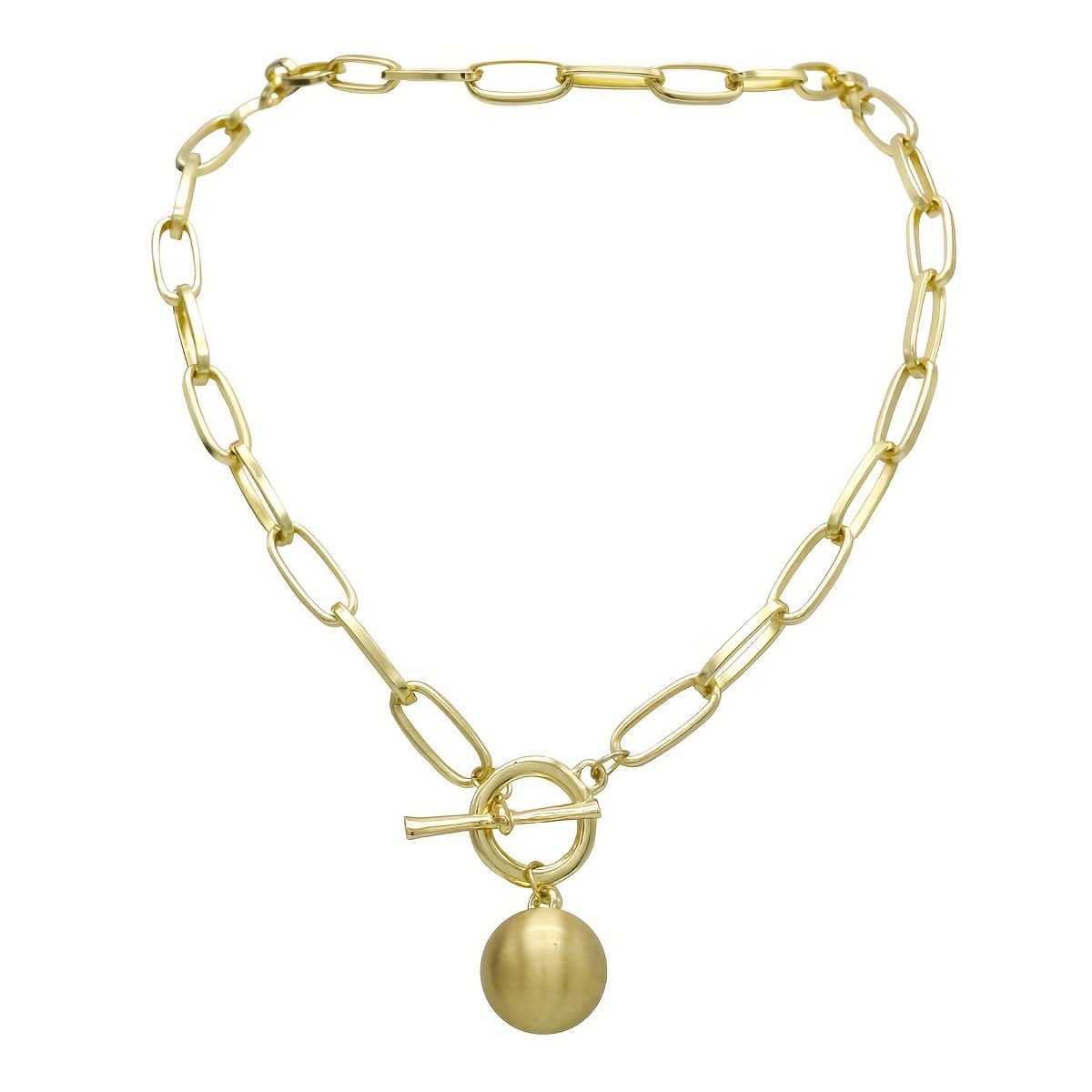 Trendy Golden Thick Chain Necklace – with Big Brushed Ball Pendant
