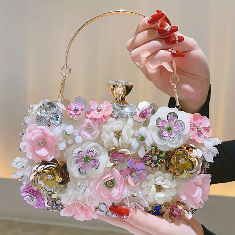 Black 3D Beaded Flower Clutch – Party Bag
