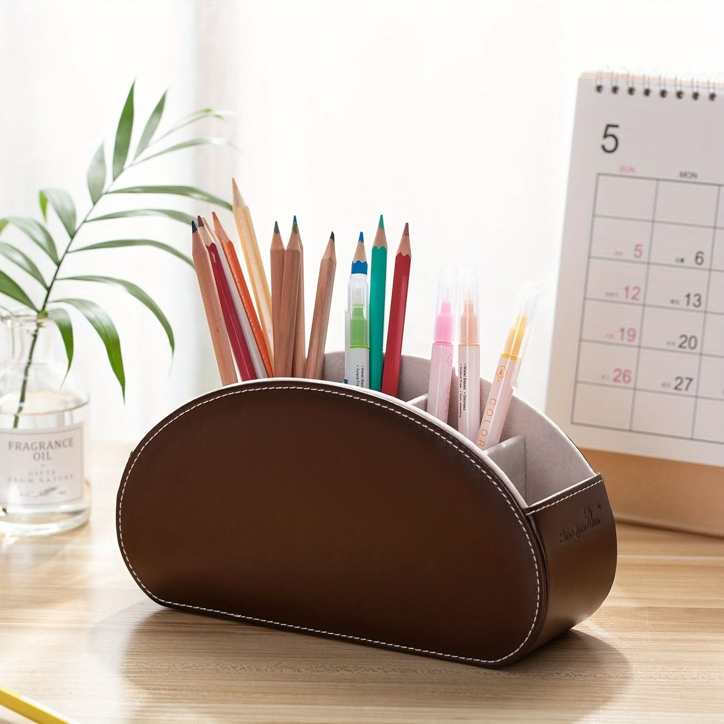 5-Compartment PU Leather Remote Organizer Box