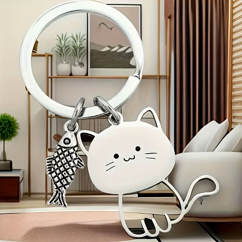 Adorable Cat & Fish Keychain - Simple Women's Fashion Accessory