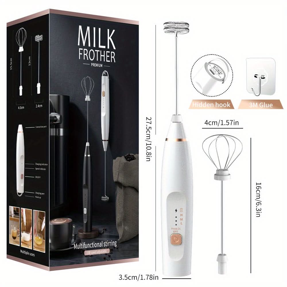 USB Rechargeable Handheld Milk Frother – 3-Speed Adjustable Blender