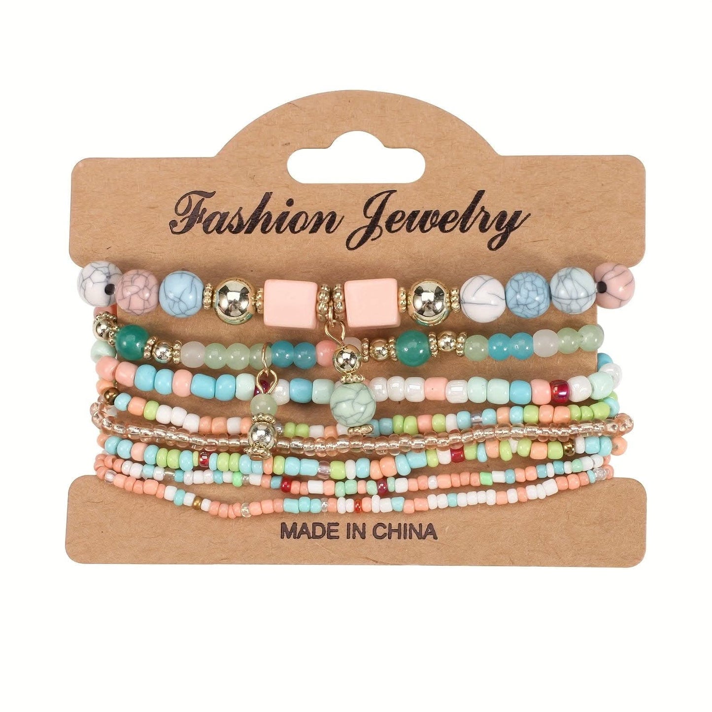 Colorful Resin Boho Beaded Stackable Bracelet Set
