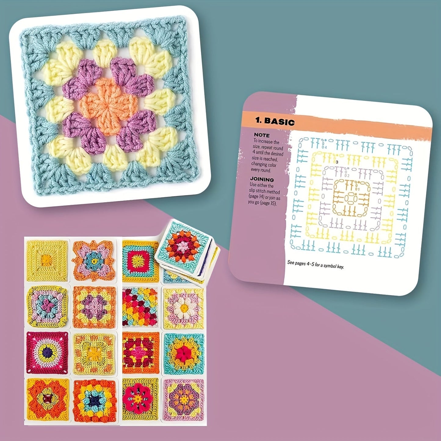 Granny Square Crochet Card Deck – 50 DIY Yarn Template Patterns for Beginners