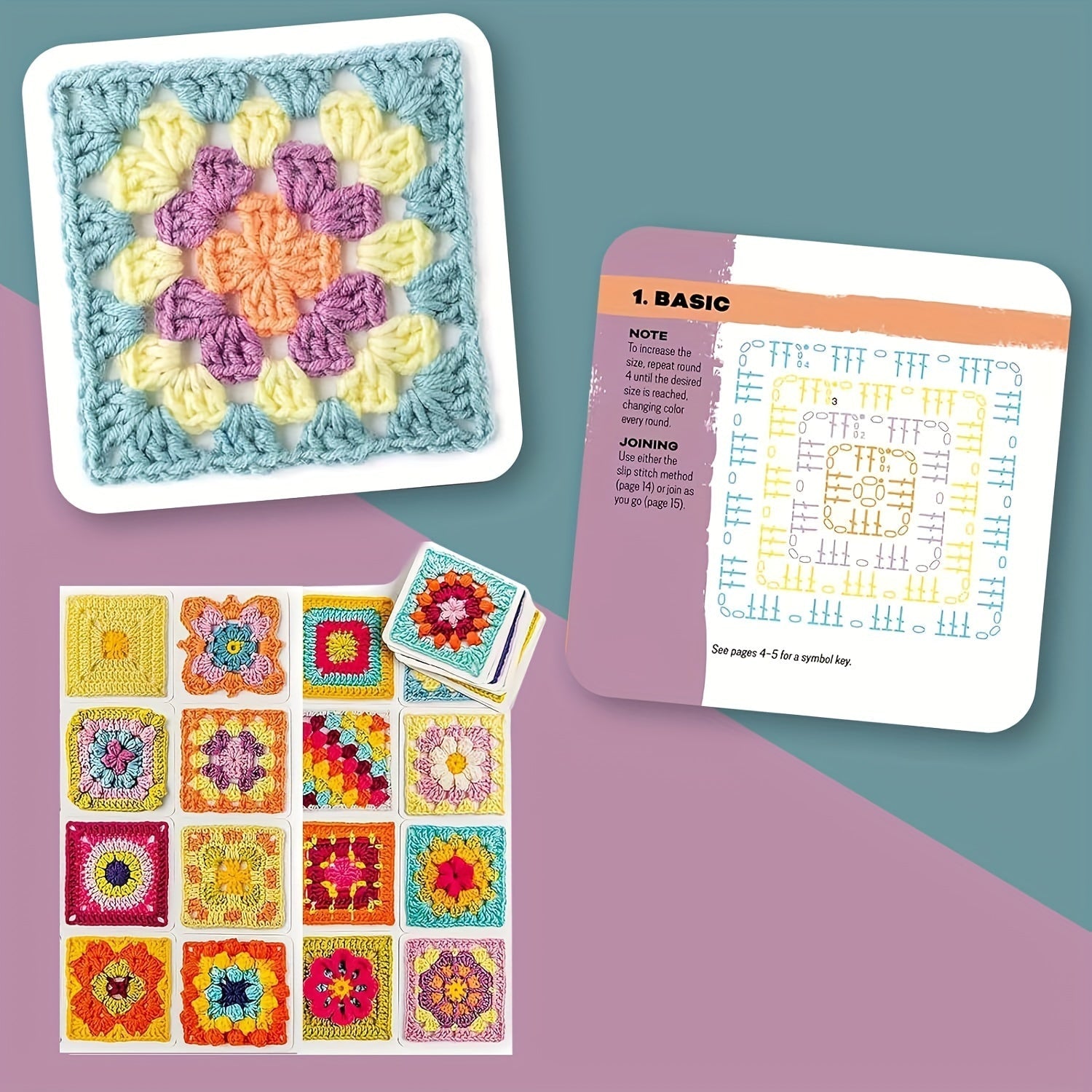 Granny Square Crochet Card Deck – 50 DIY Yarn Template Patterns for Beginners