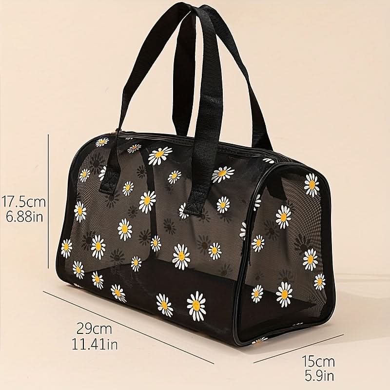 Vibrant Daisy Print Mesh Satchel Bag