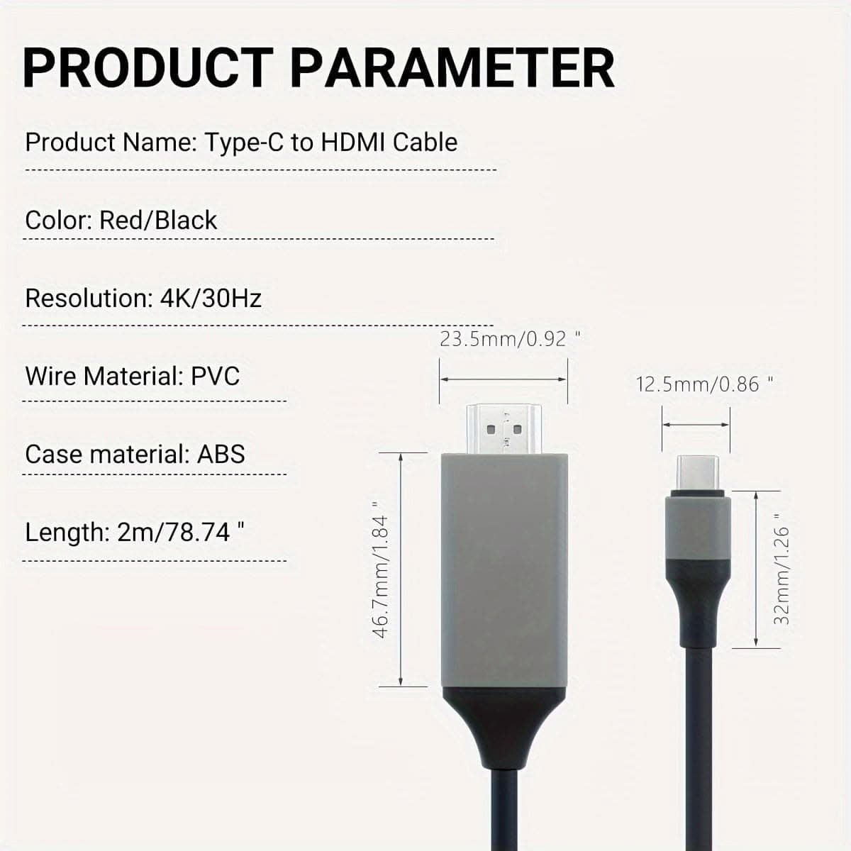 NADODO USB-C to HDTV Cable – 4K 30Hz, 6.6ft