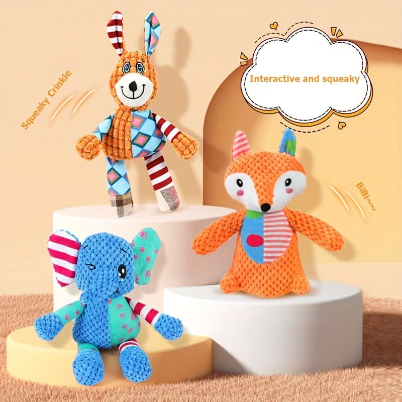 Squeaky Dog Toys Assortment with Crinkle Paper – Plush Animal Stuffed Toy