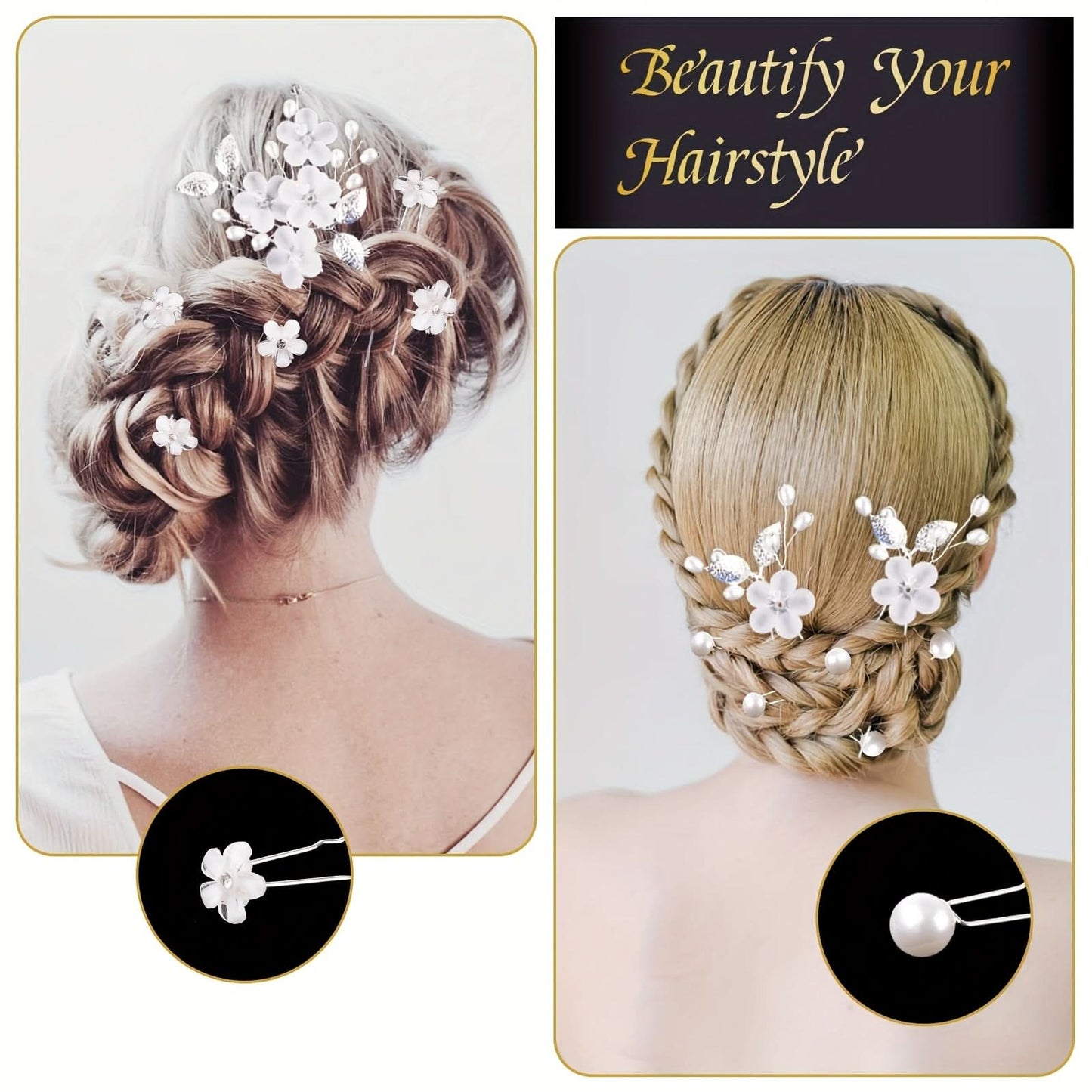 15pcs Wedding Pearl Flower Hair Clips Set