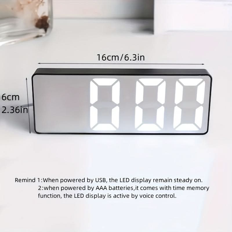 USB-Powered LED Digital Alarm Clock, Mirror Display