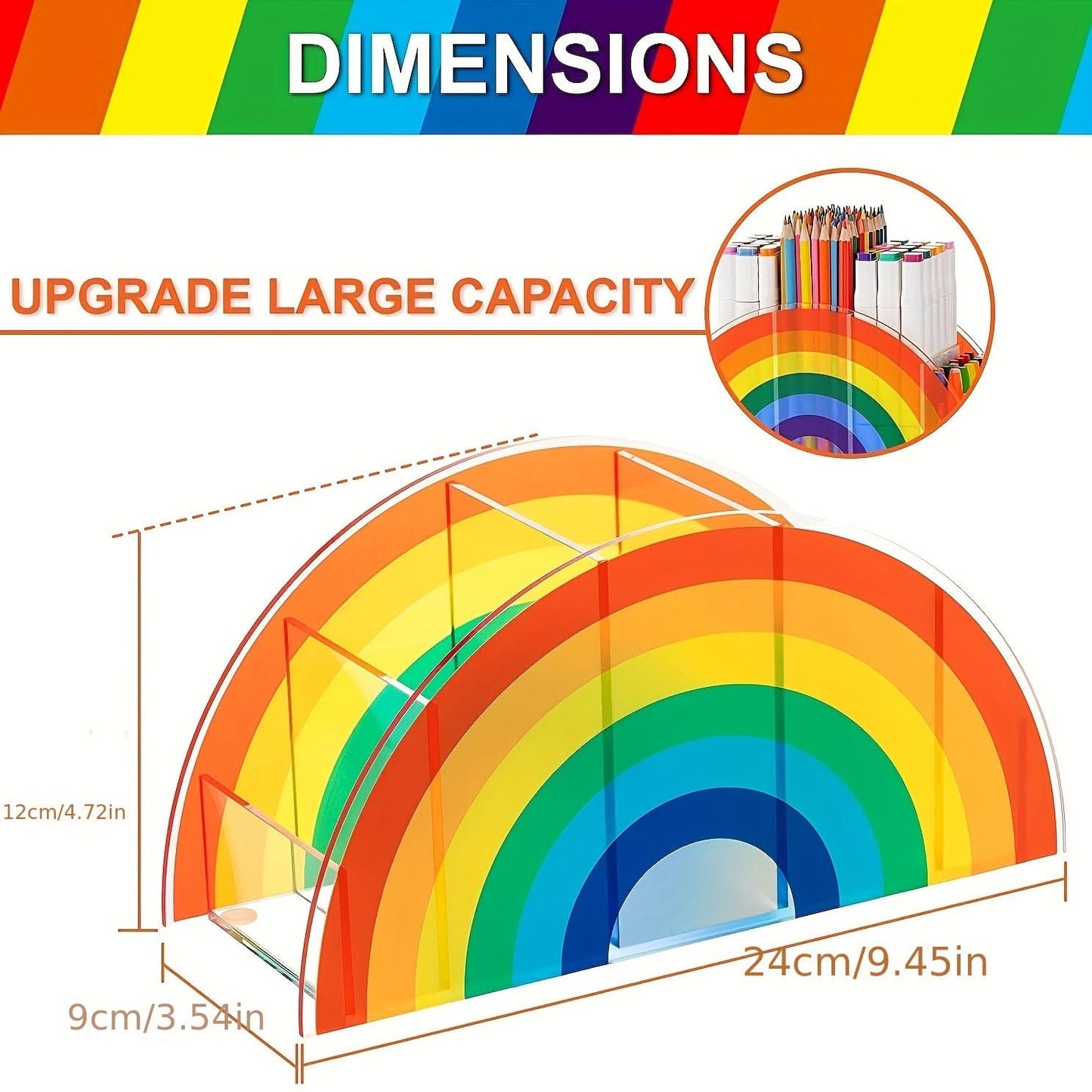 Rainbow Acrylic 5-Compartment Pen Holder