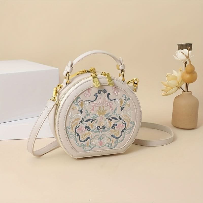 Striped PU Round Shoulder Bag – Vintage-Inspired Messenger
