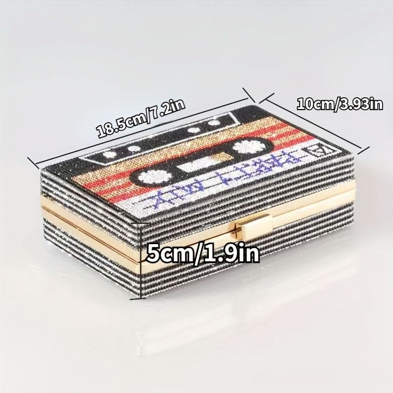 Rhinestone Tape Clutch with Kiss Lock Closure