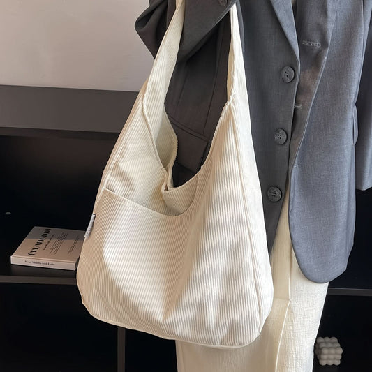 Stylish Corduroy Striped Tote Bag for Women
