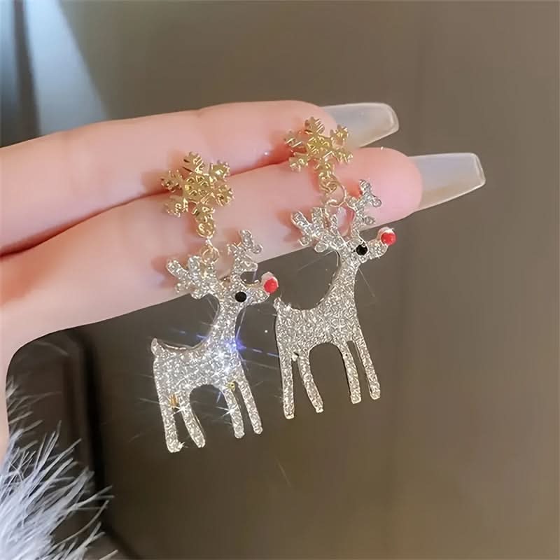 Snowflake Reindeer Pendant Earrings for Women