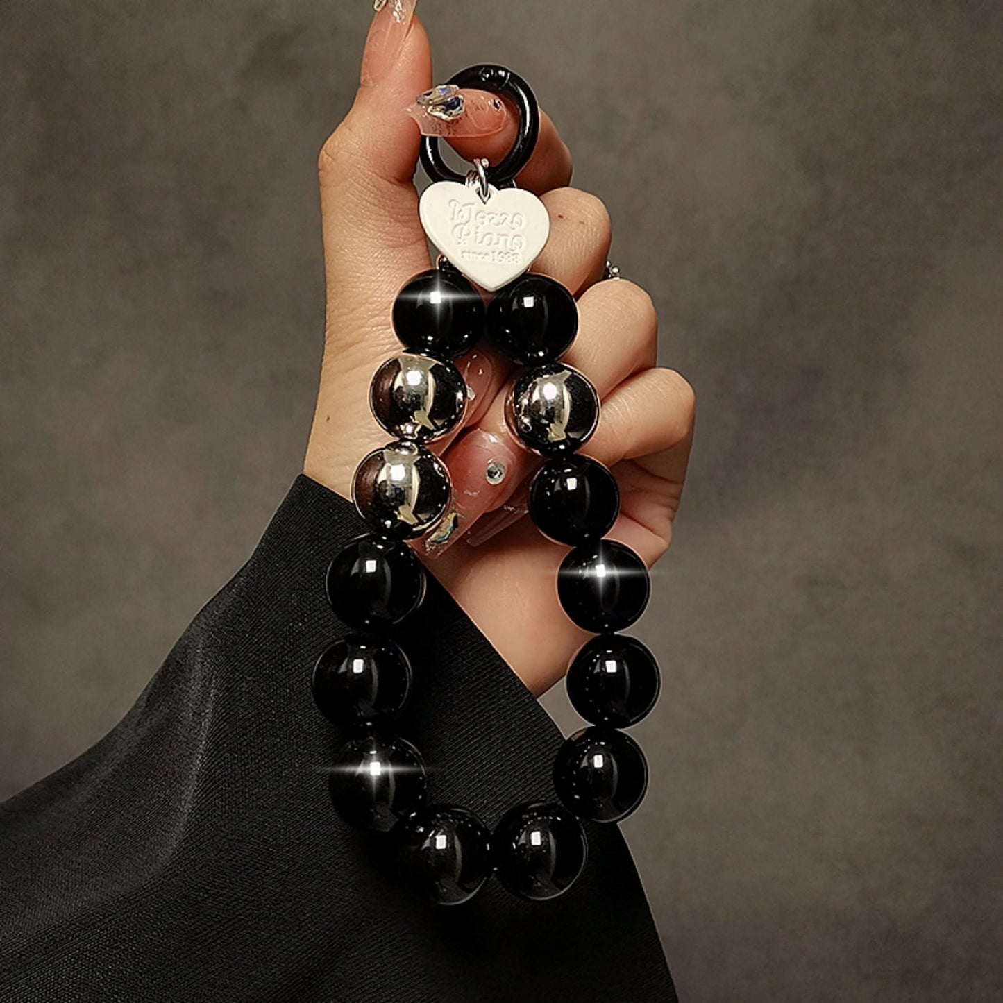 Black Beaded Wristlet with Clip, Phone & Keychain Accessory