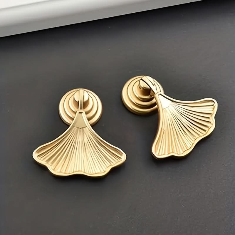10 Pcs Polished Metal Ginkgo Leaf Drawer Knobs with Lock & Key