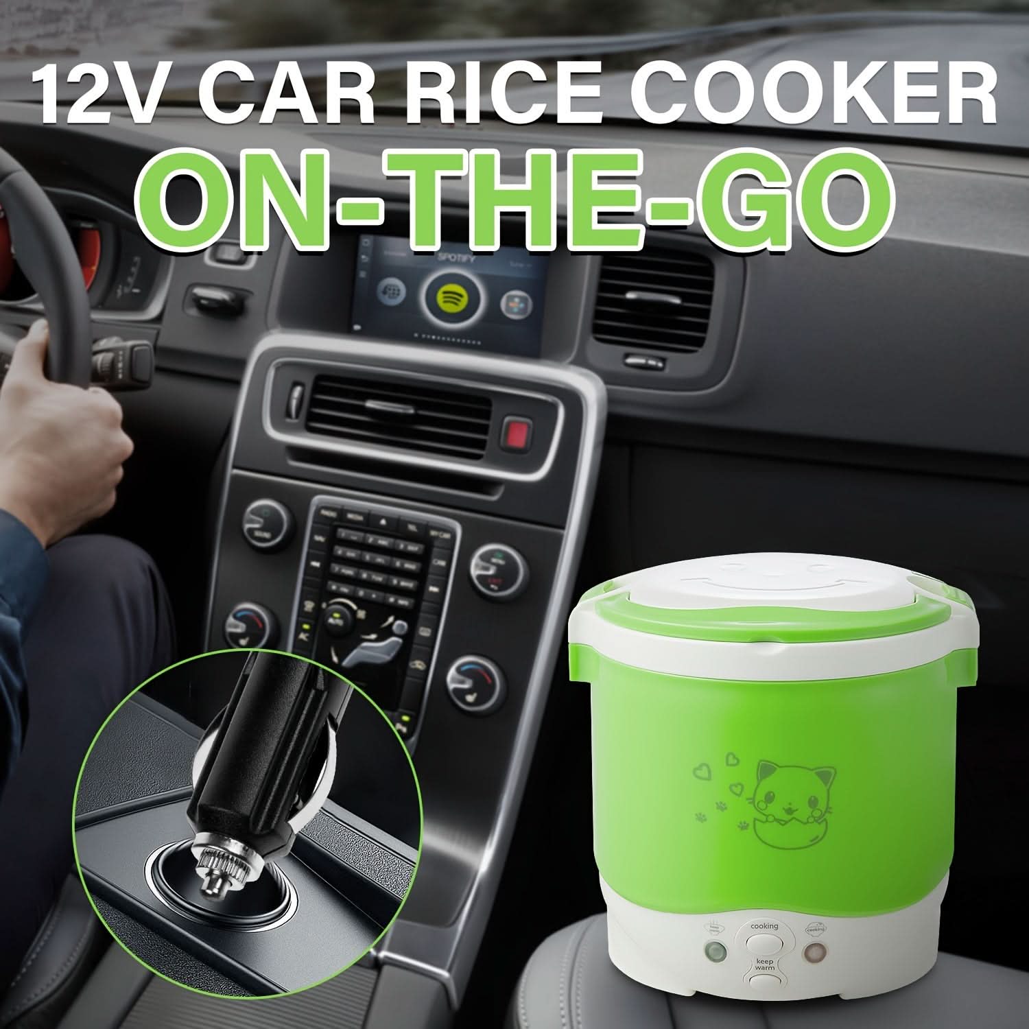 12V Portable Car Rice Cooker – Mini Travel Rice Cooker with Keep Warm Function
