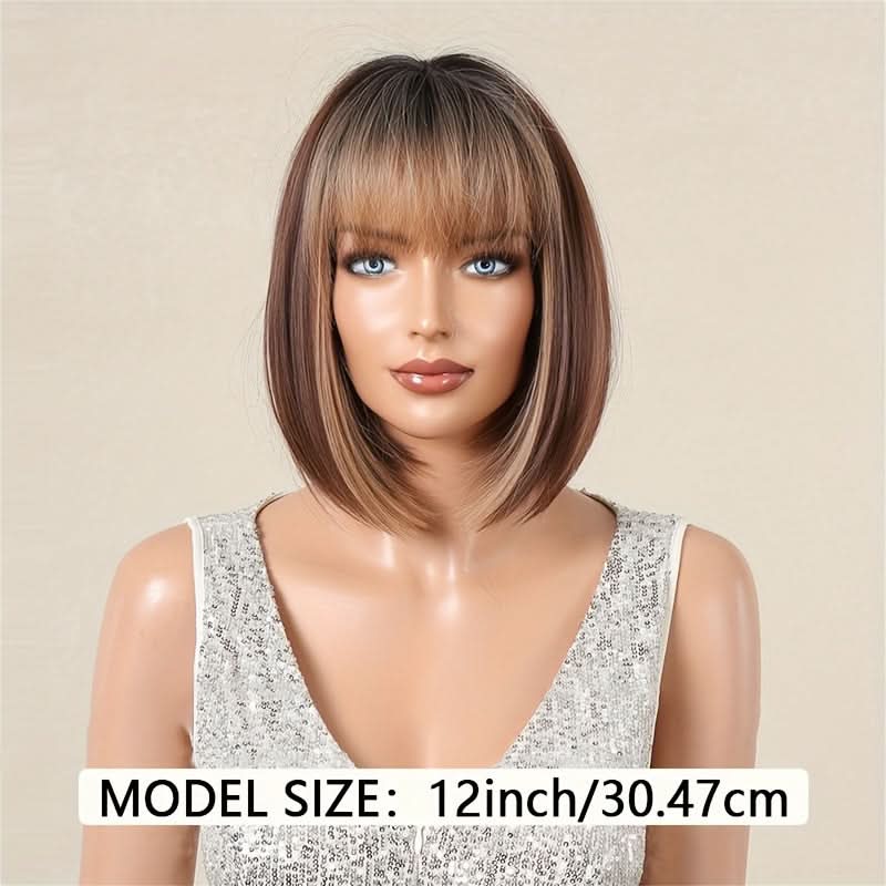 Elegant 12-Inch Bob Wig with Bangs – Curly Wave Style
