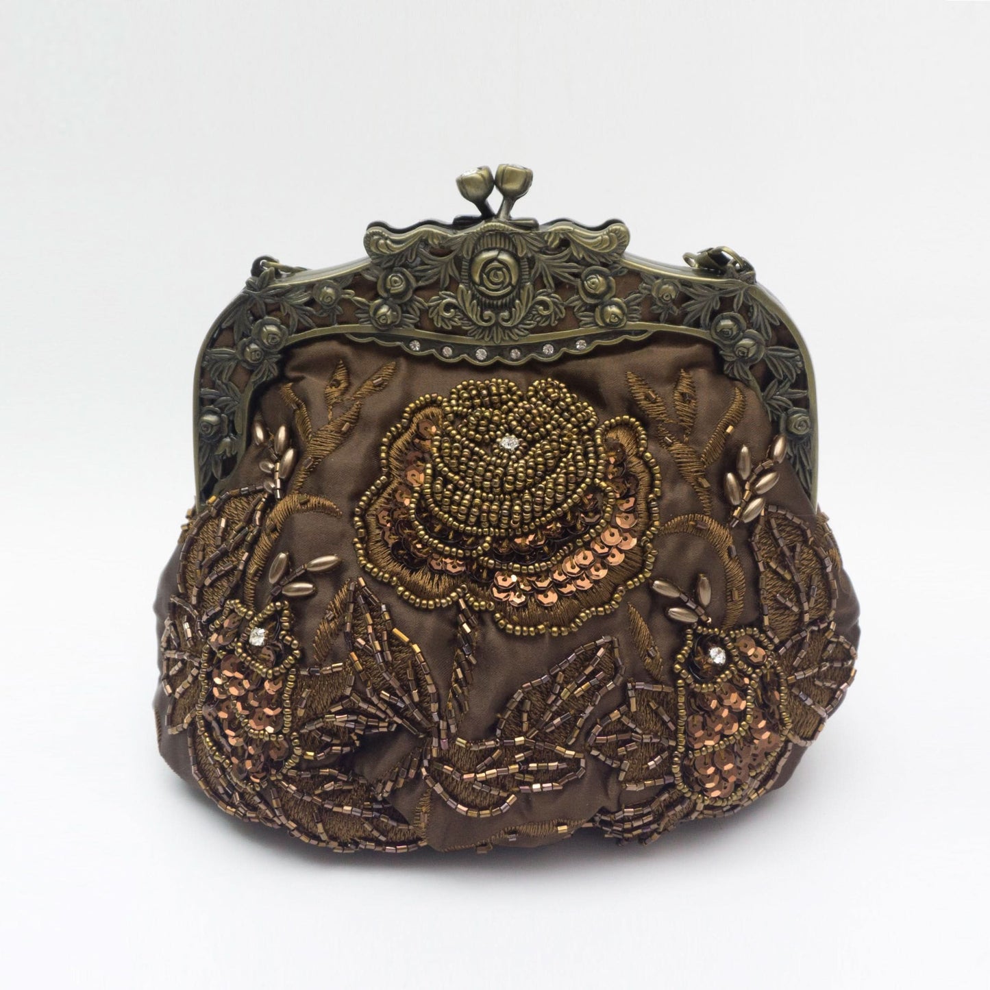 Vintage Floral Embossed Kiss-Lock Clutch