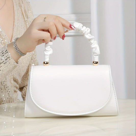 Elegant White Ruched Clutch with Chain Strap
