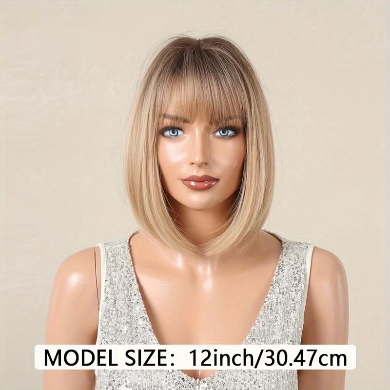 Elegant 12-Inch Bob Wig with Bangs – Curly Wave Style