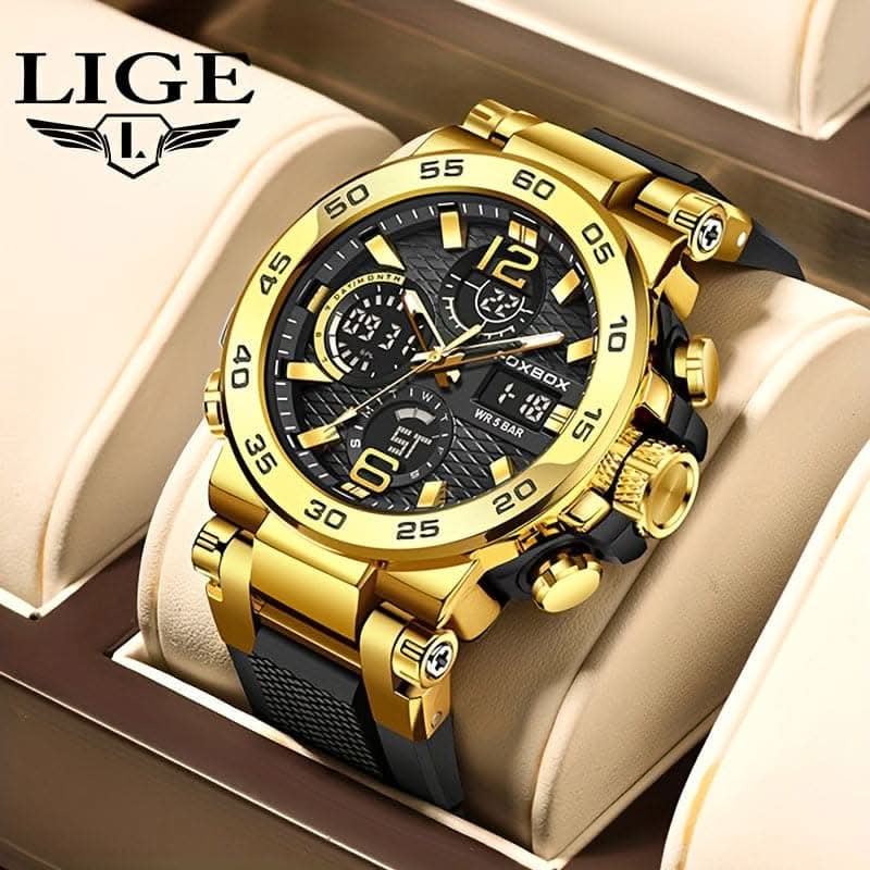 Men's Dual Display Quartz Military Sports Watch – 50M Alarm Clock