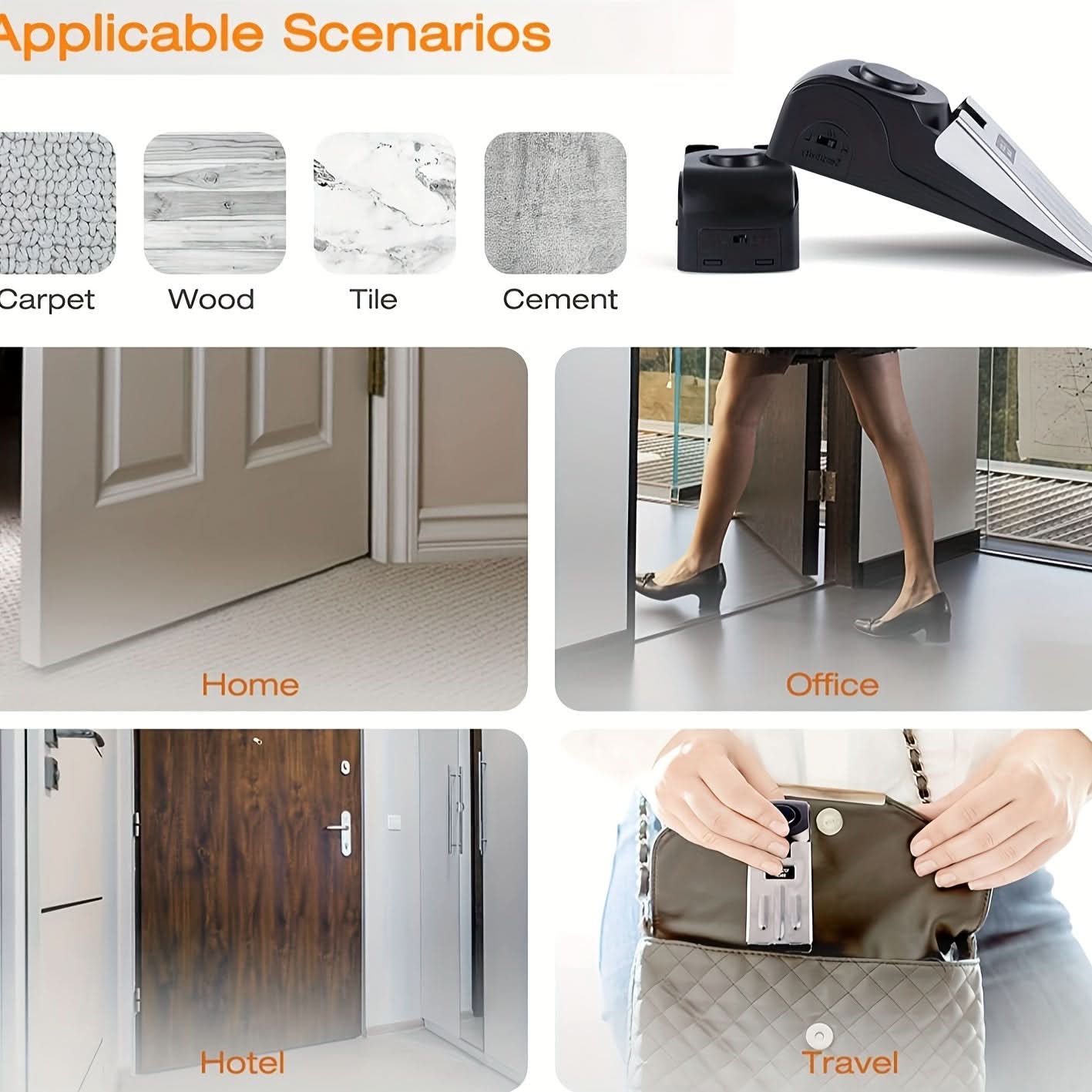 120dB Loud Door Stop Alarm with Rechargeable Battery