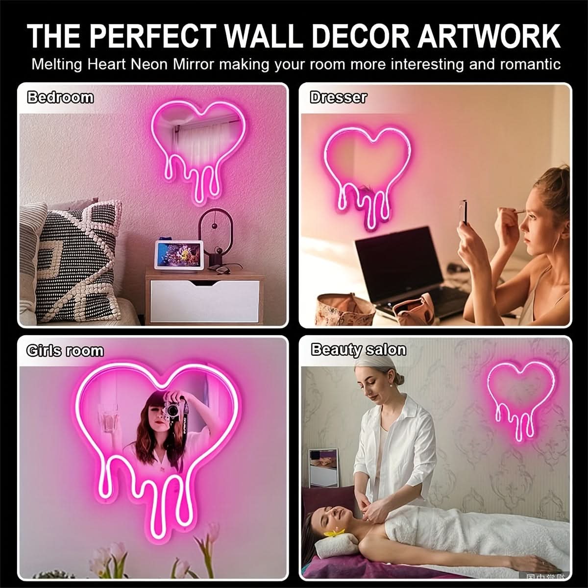 Heart-Shaped LED Neon Mirror Wall Decor