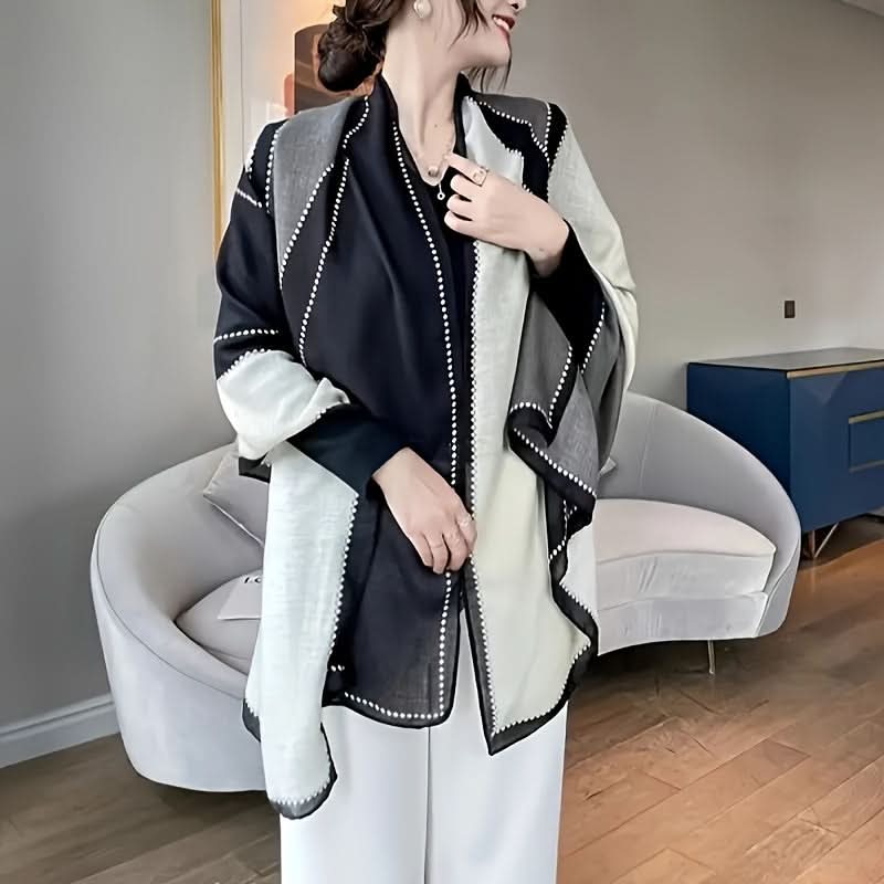 Women's Cozy Windproof Plaid Shawl – Soft Woven Polyester