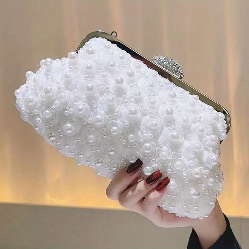 White Pearl Clutch with Floral Embellishments
