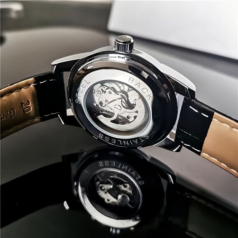 Men's Business Style Automatic Tourbillon Watch – Self-Winding Mechanical, Hollow Dial