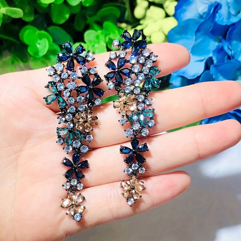 Glamorous Flower Dangle Earrings with Zirconia
