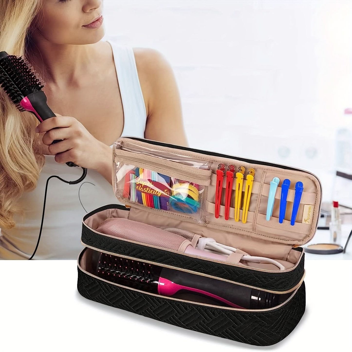 Large Capacity Travel Makeup Bag – For Hair Tools & Beauty Essentials