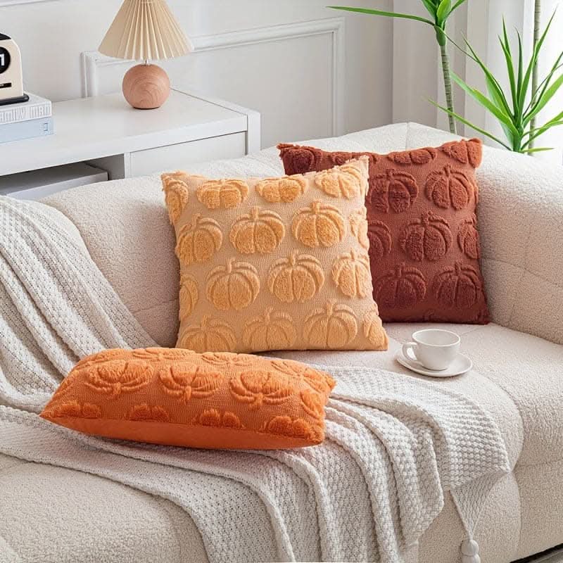 Chic Pumpkin Geometric Wool Cushion Cover