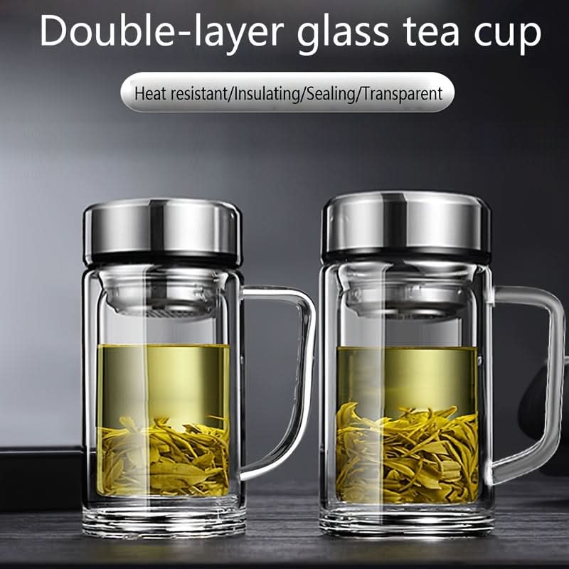 Double-Layer Glass Tea & Coffee Mug-Leak-Proof, Heat-Resistant with Filter, Reusable