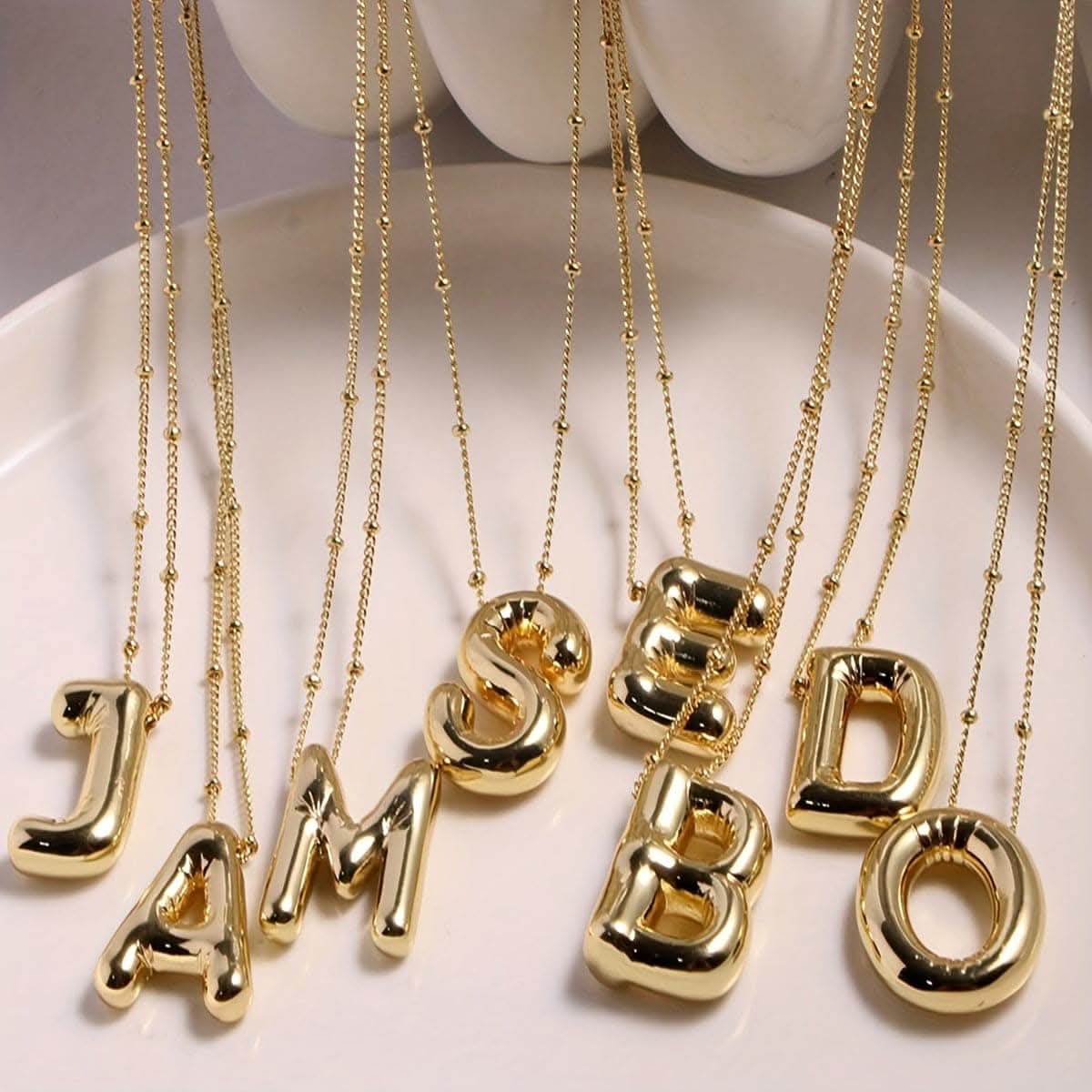 Chunky Golden Alphabet Balloon Pendant Necklace – Stainless Steel