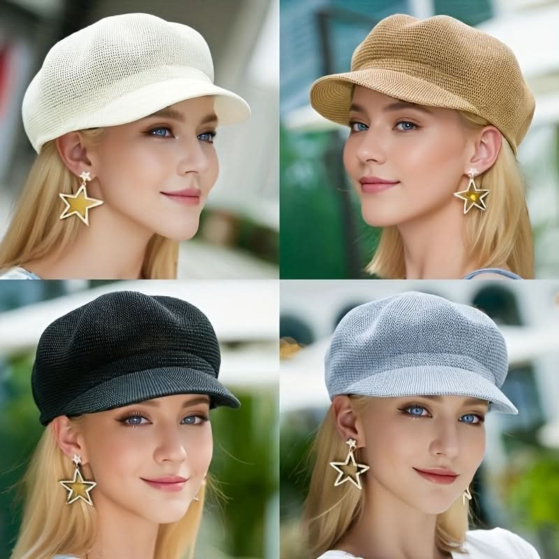 Women’s Summer Mesh Beret Cap – Lightweight Knit Octagonal Hat with Sunshade