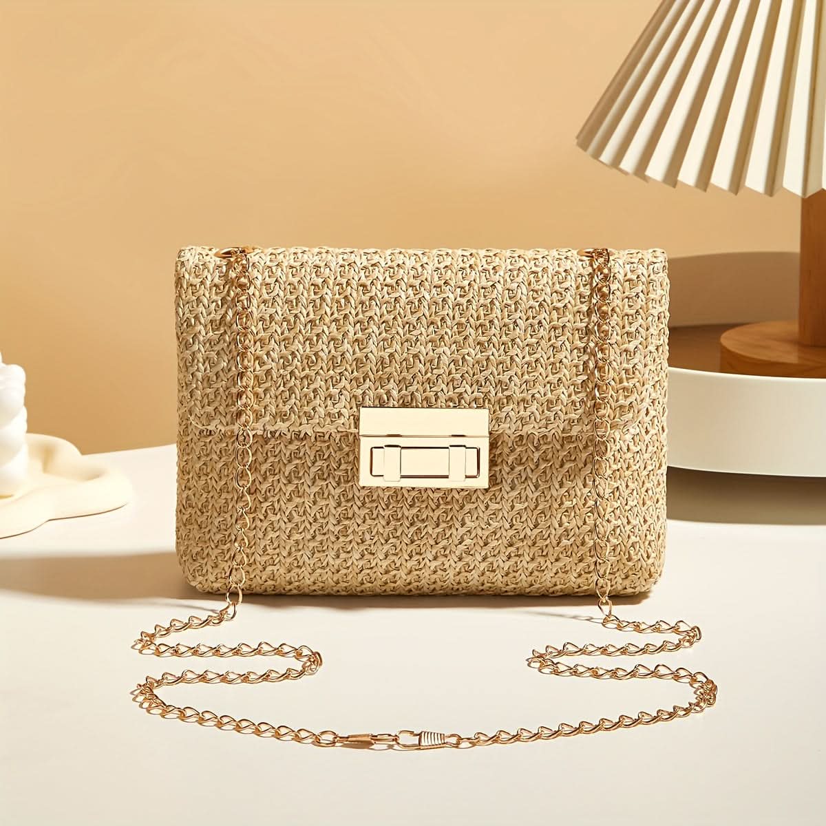 Chic Women's Straw Crossbody Bag with Detachable Strap