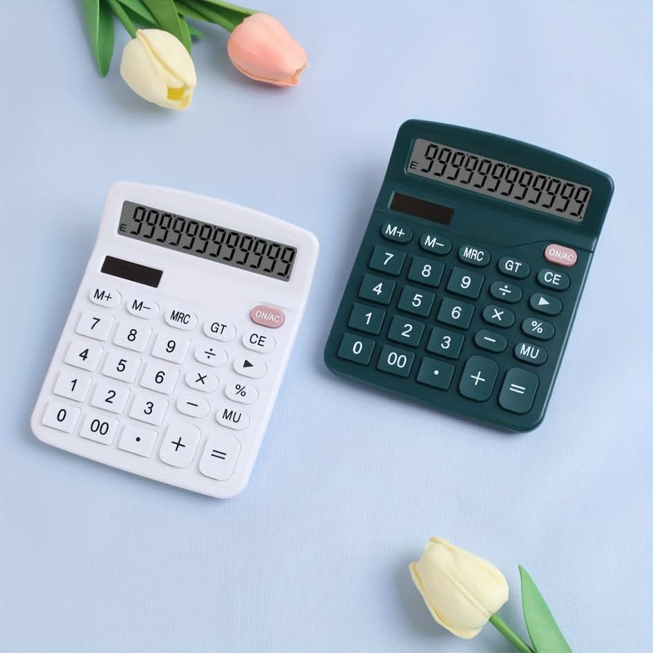 12-Digit Solar-Powered Calculator - LCD Display